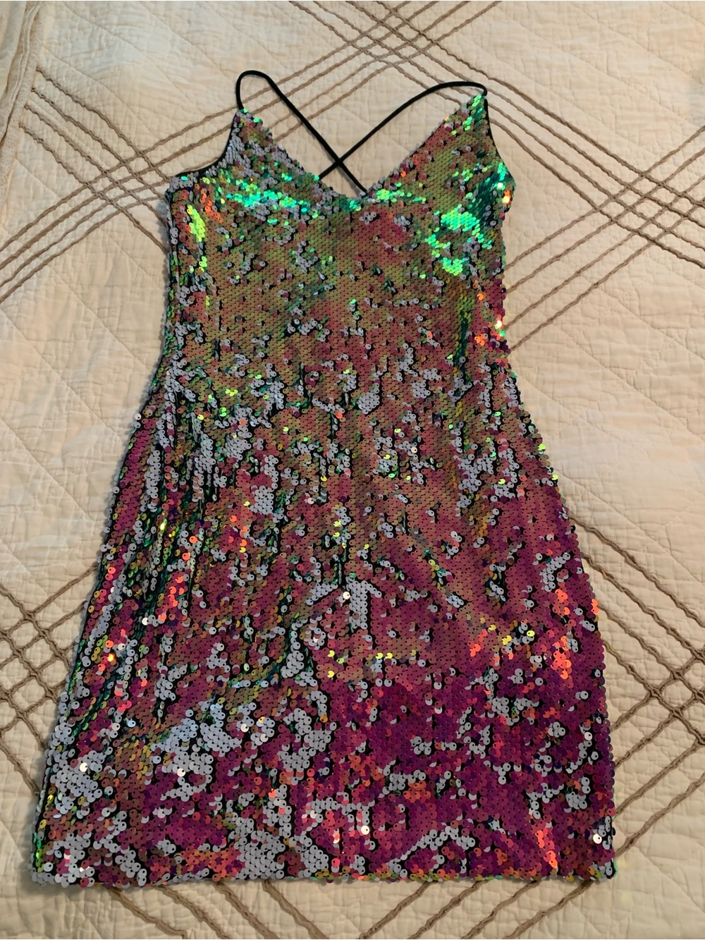 Iridescent sequin mini homecoming dress